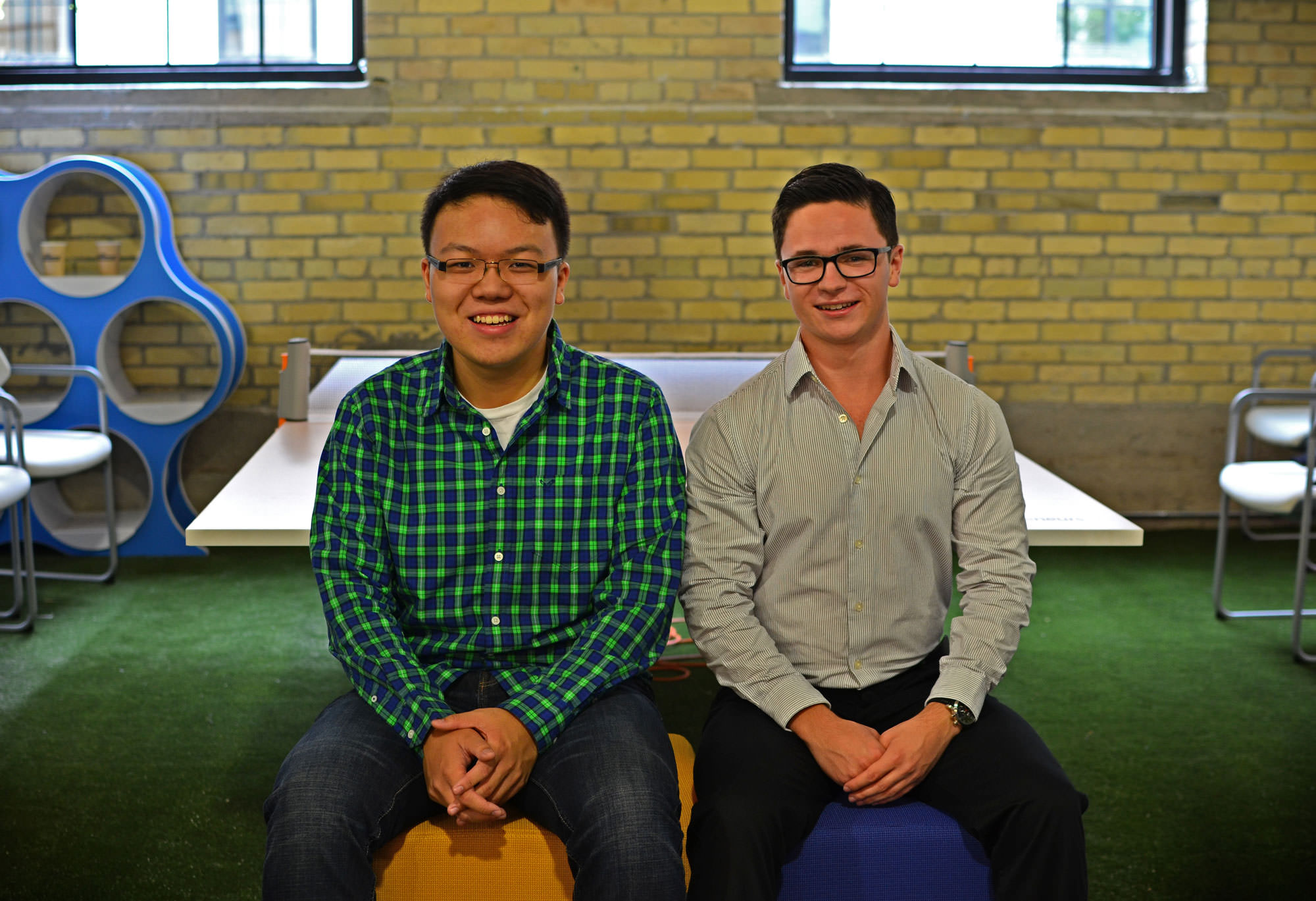 Teknically founders Brandon and Andrew in their new Google for Entrepreneurs space at Communitech.