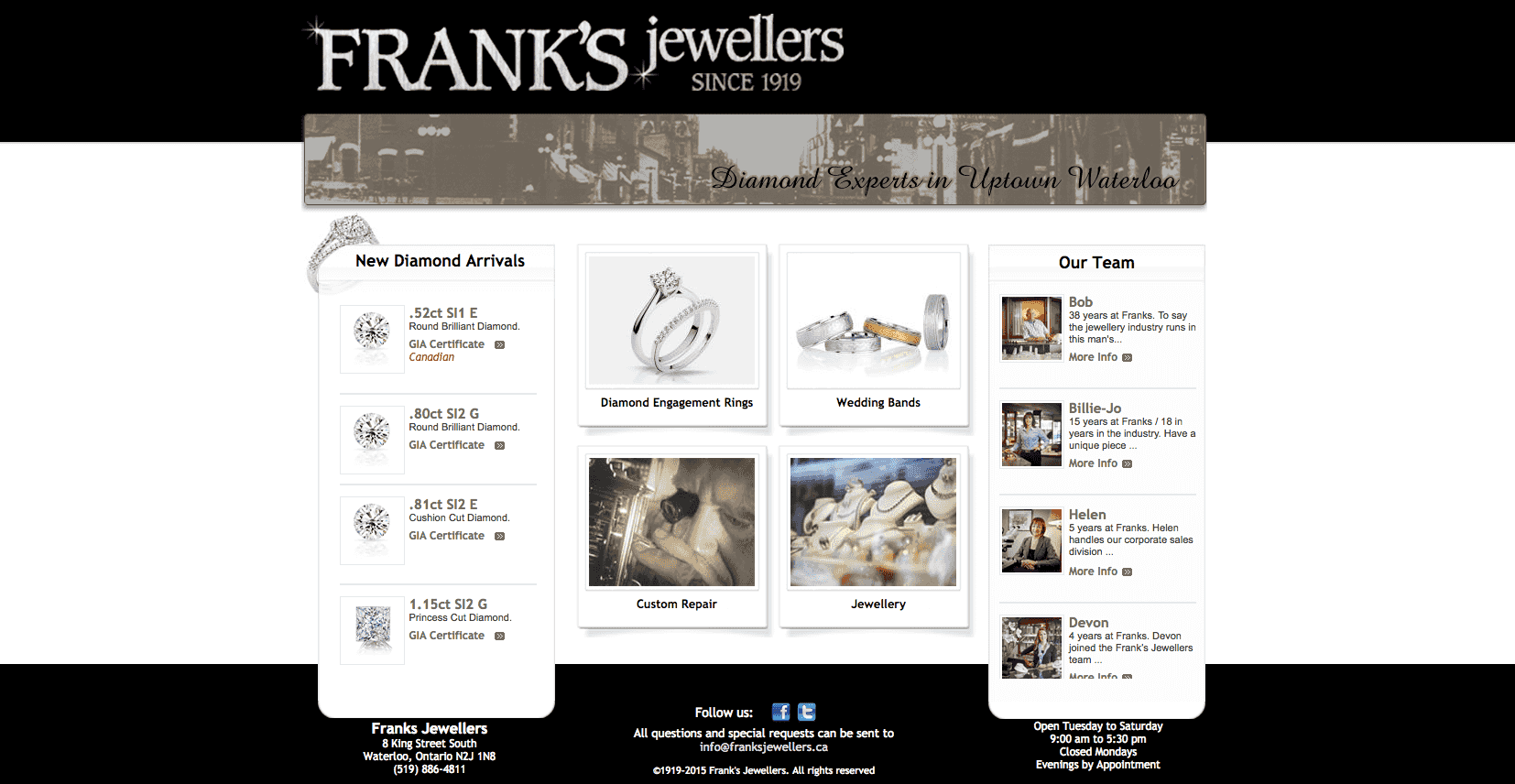 Old Frank's Jewellers website 2002-2015.