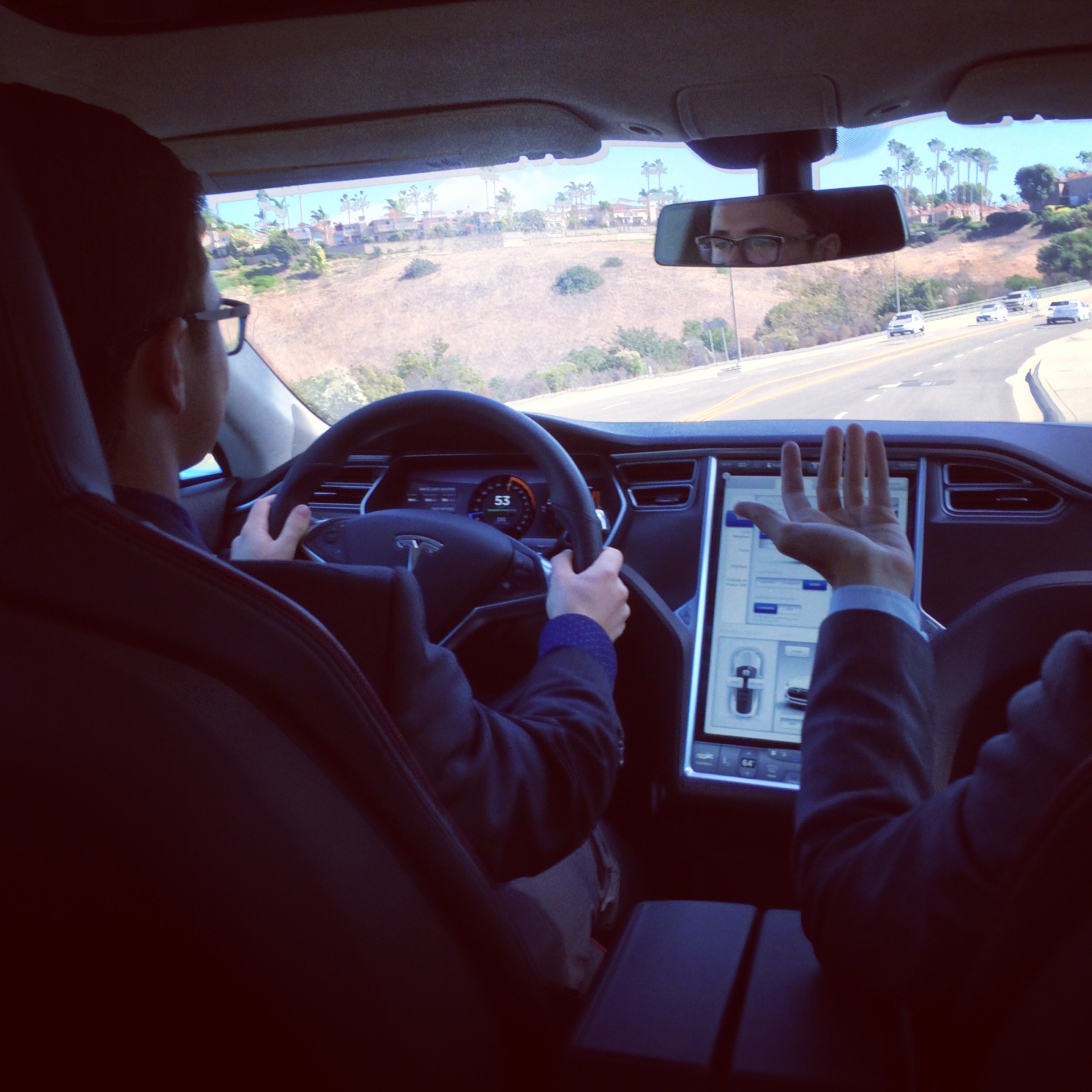 Test driving a Tesla Model S P85 in California. October 2014.